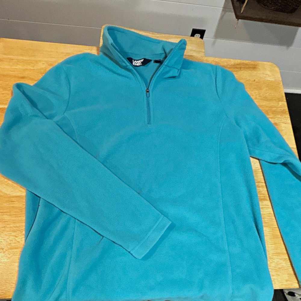 Lands' End Women's Teal Fleece 1/4 Zip Mock Neck Sweatshirt, Size M